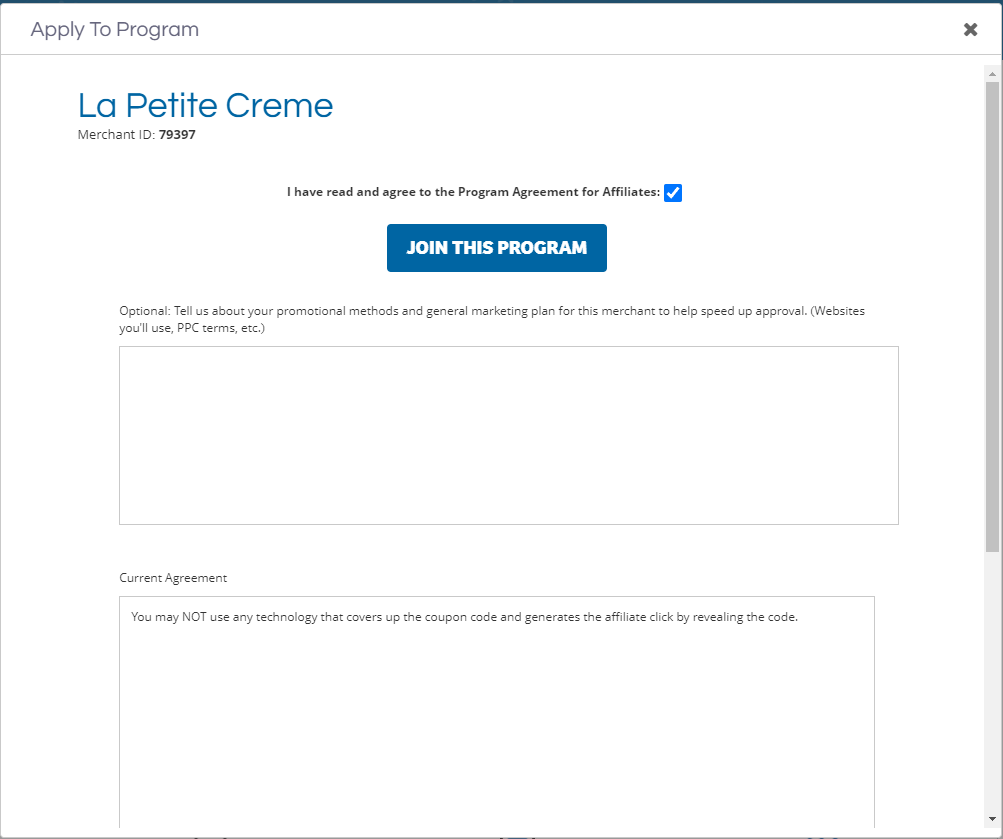 La Petite Creme - Affiliate program step 4