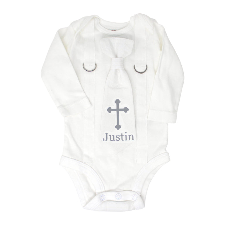 Boy S Baptism Onesie In Gray Blue Cuddle Sleep Dream