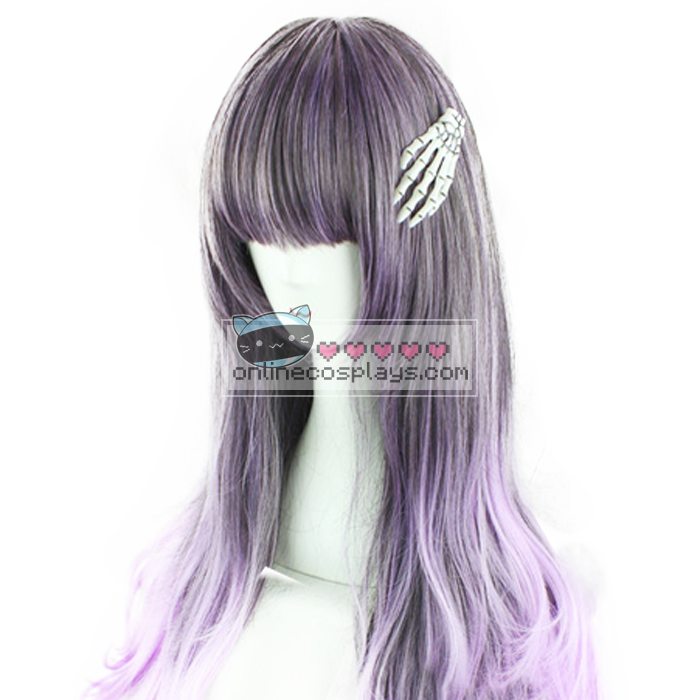 Dark Gray Purple Gradient Curly Wig Oc1831