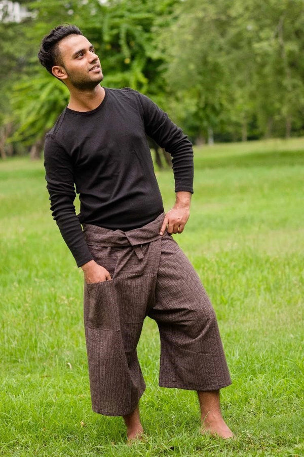 Dark Gray Long Cotton Fisherman Pants for Men