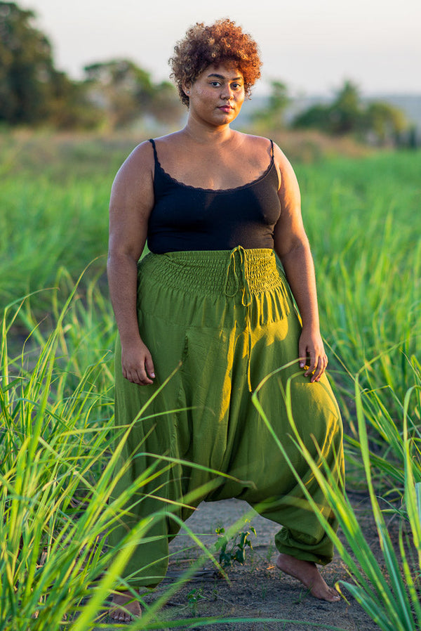 Plus Size Teal Lotus Print Harem Pants