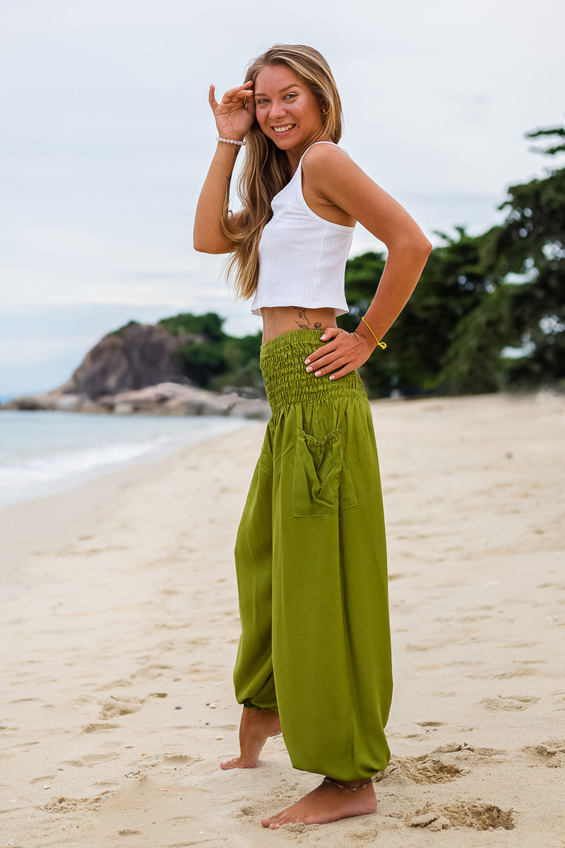 Olive Green Crystal Pants