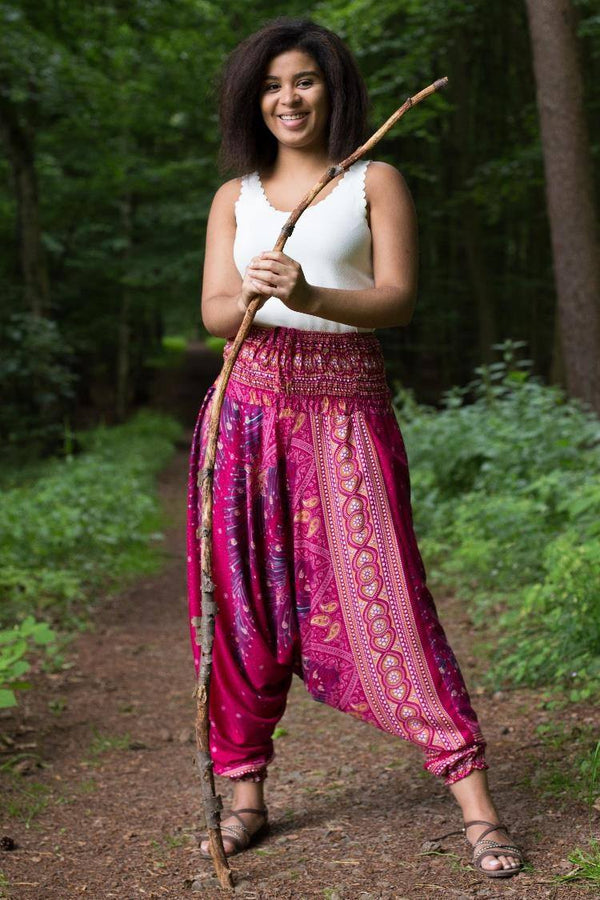 Red Bamboo Rayon Lotus Harem Pants