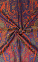 The Little Tibet Royal Azure Orange Paisley Silk Pashima - Violet Orange Tone