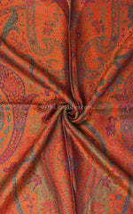 The Little Tibet Royal Azure Orange Paisley Silk Pashima - Reversible Scarf Orange Tone