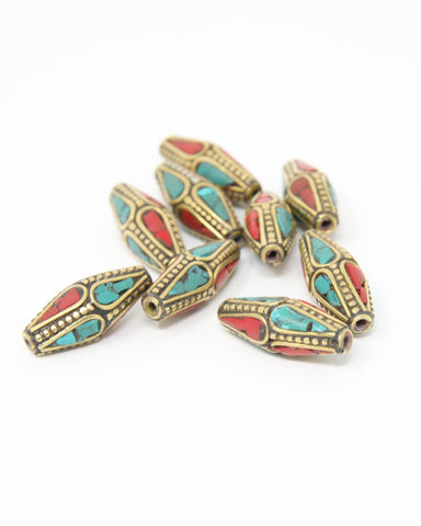 Long Bicone Beads - 25mm Tribal Beads 