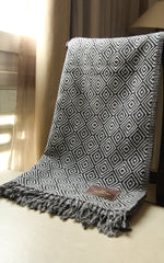 The Little Tibet Monochrome Diamond Boiled Wool Blanket Black Side Reversible Blanket