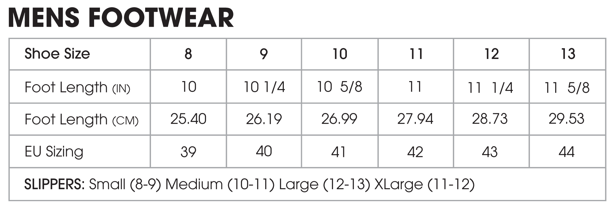 Mens Slipper Size Chart - Templates Printable Free