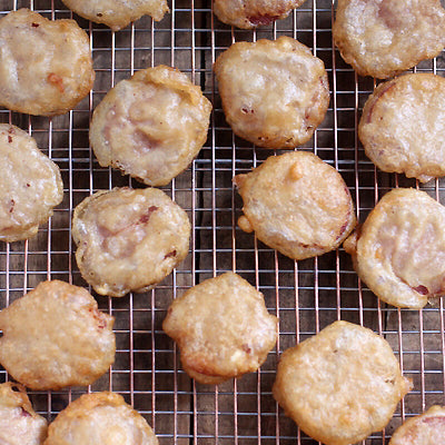 Beer Battered Salami Chips with Beer Mustard