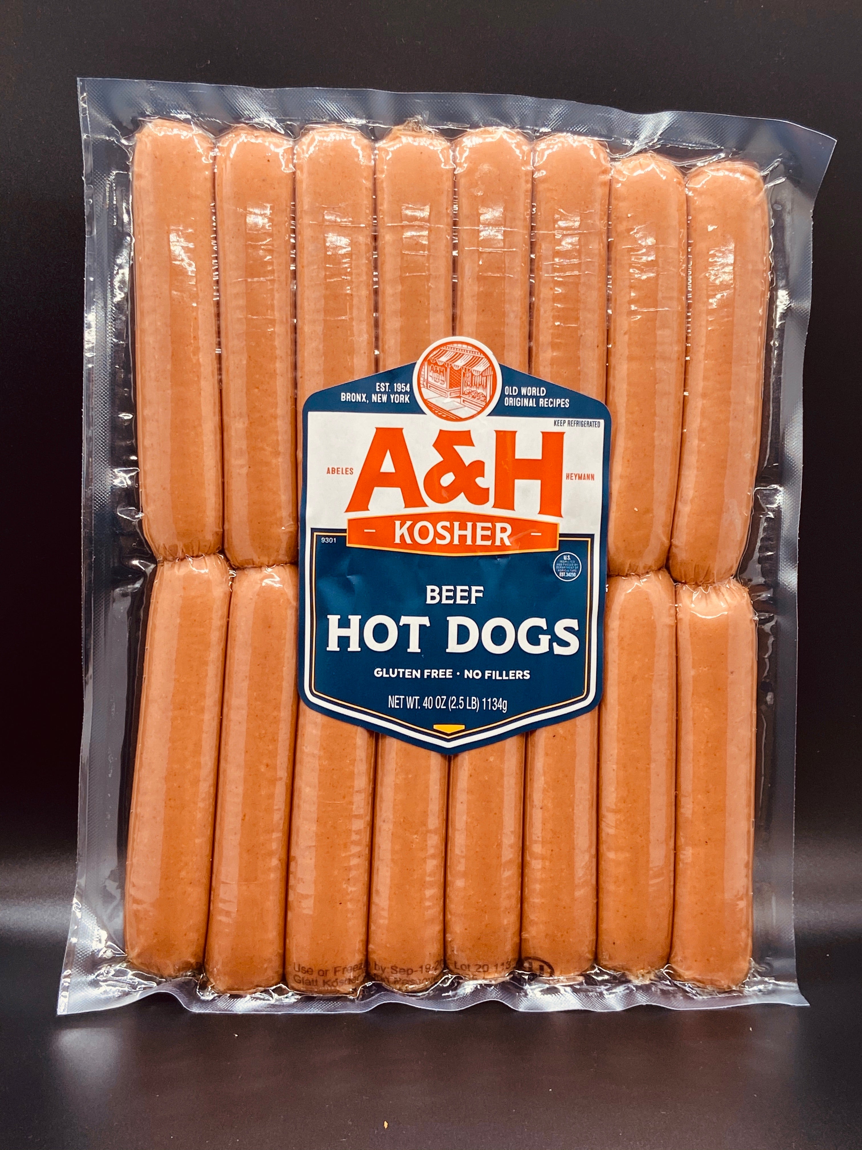 A & H Uncured No Nitrate or Nitrite added Kosher Beef Hot Dog 12 oz.