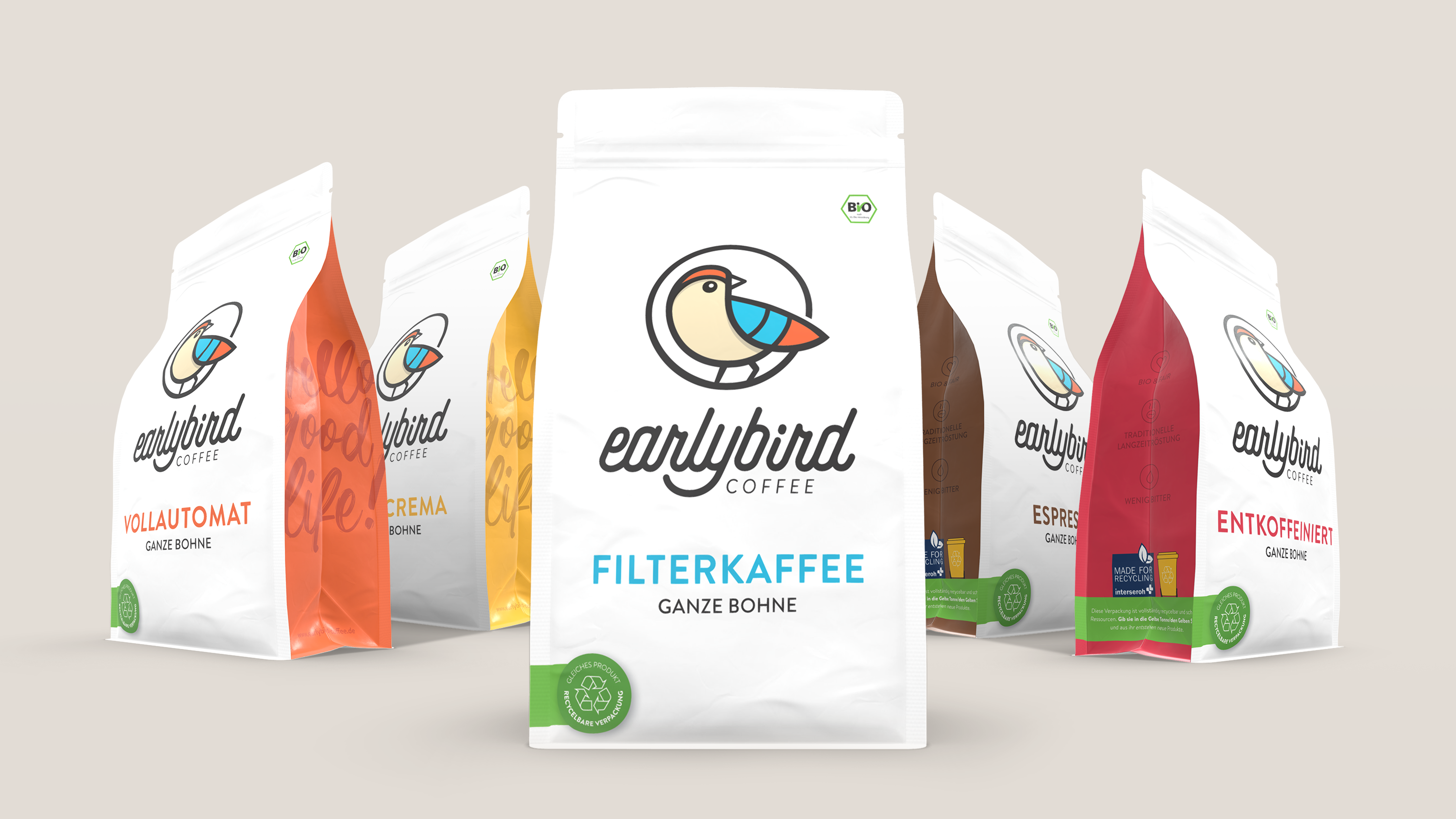 Unsere earlybird Kaffeeverpackungen: vollständig recycelbare Alleskönner