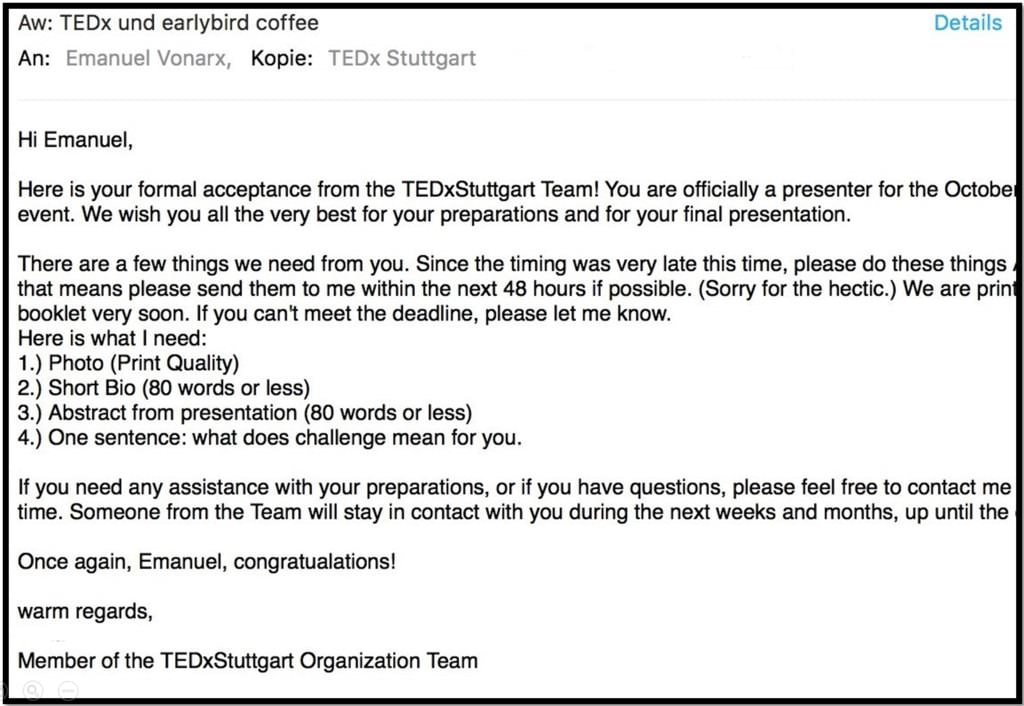 TED email earlybird