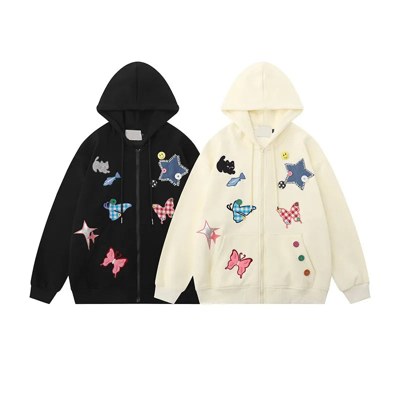 Cute Star Butterfly Buttons Zip Up Hoodie Emma Bridess