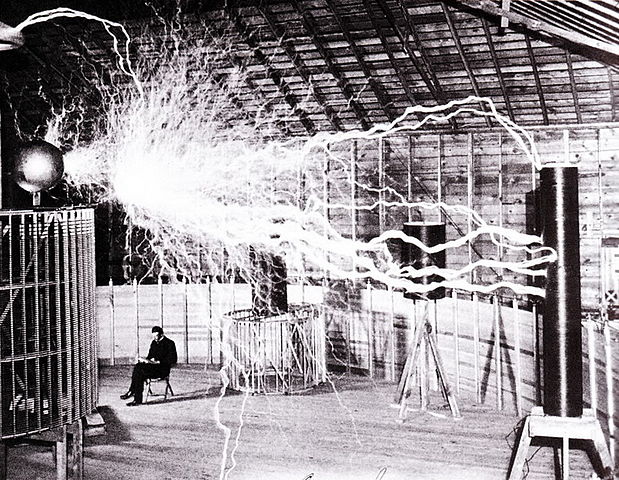 Nikola Tesla in his Colorado Springs laboratory