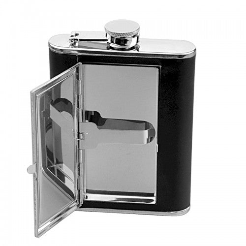 Executive Flask with Cigarette Case and Leather Wrap | Flasks.com