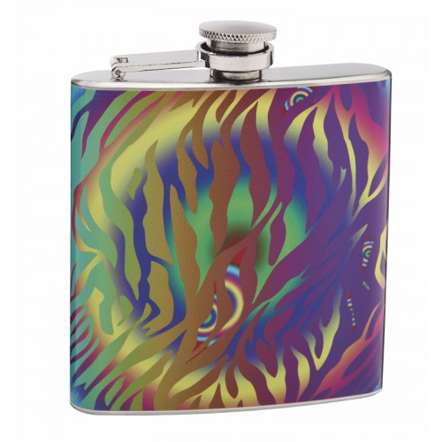 6oz Psychedelic Zebra Print Hip Flask from Flasks.com