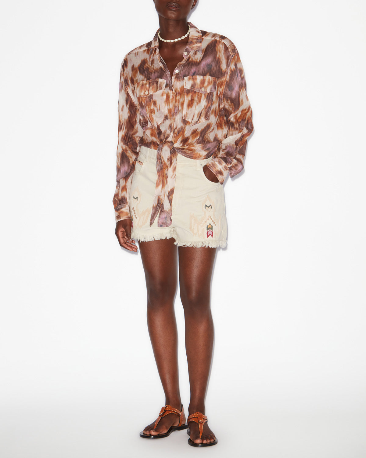 Isabel Marant Étoile Lesia Beige Shorts With Fringed Hem And Embroidered Motif In Denim Woman In Ecru