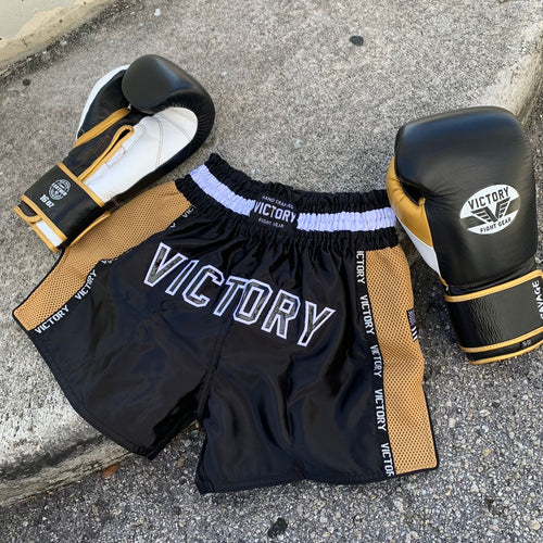 VICTORY MUAY THAI SHORTS IMPACT WHITE/BLACK – MSM FIGHT SHOP