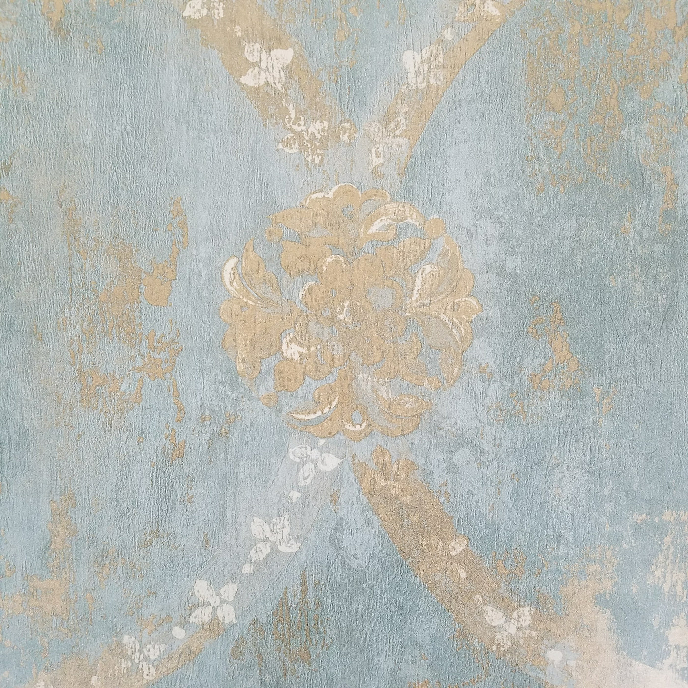 Aqua Blue Gold Weathered Damask Wallpaper | CH28248 – D ...