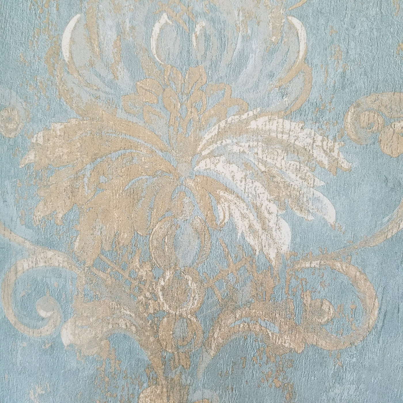 Aqua Blue Gold Weathered Damask Wallpaper | CH28248 – D ...