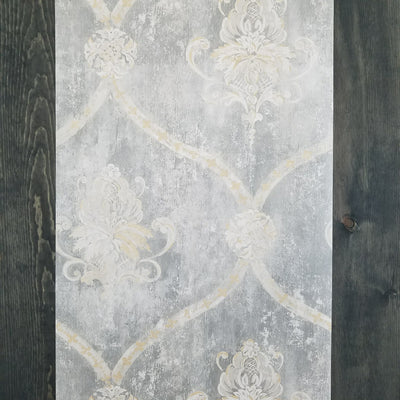 Green & Pale Tan Weathered Damask Wallpaper | CH22568 – D. Marie