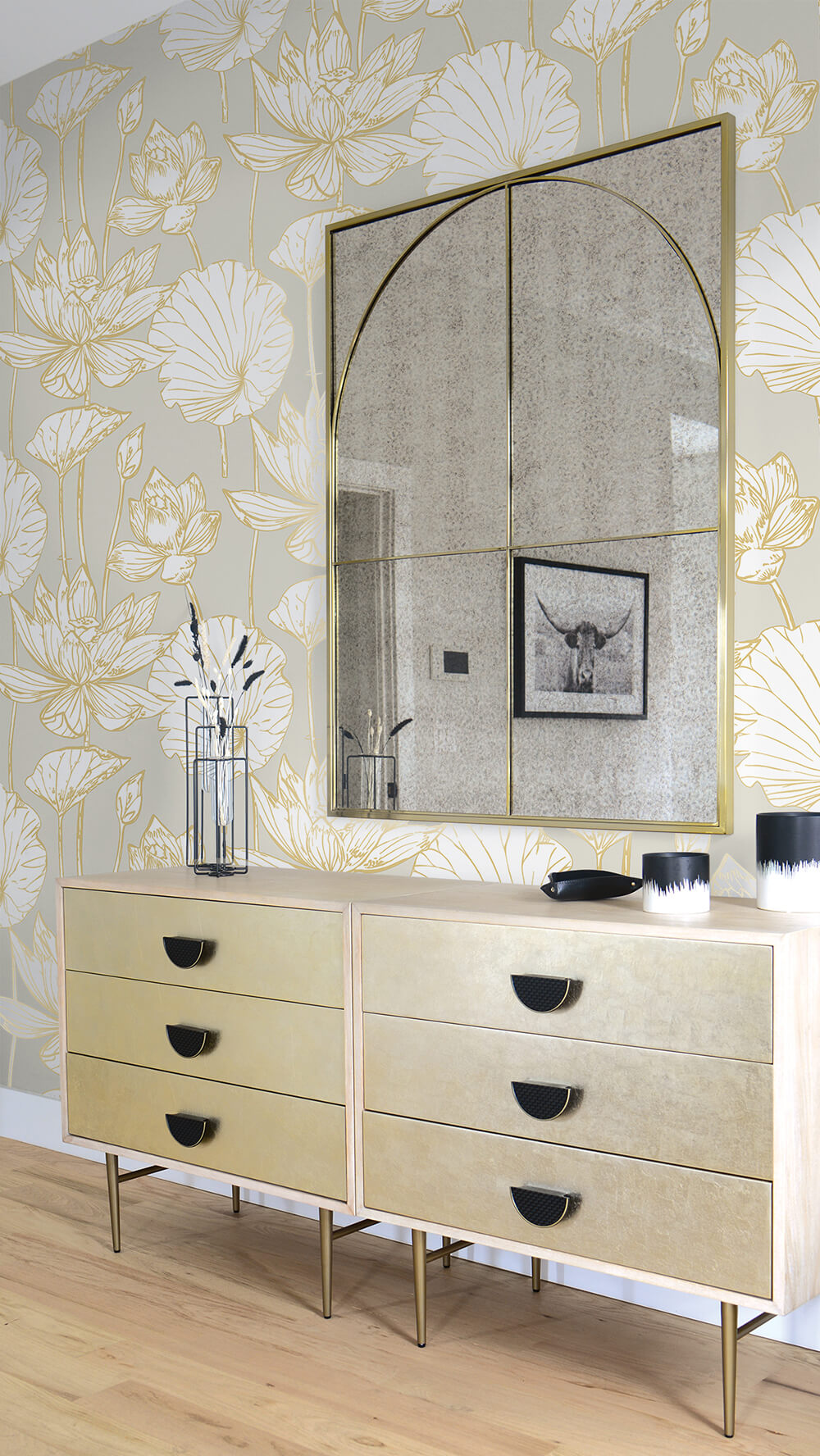 NextWall Peel and Stick Gold Lotus Flower Wallpaper | NW33118 – D