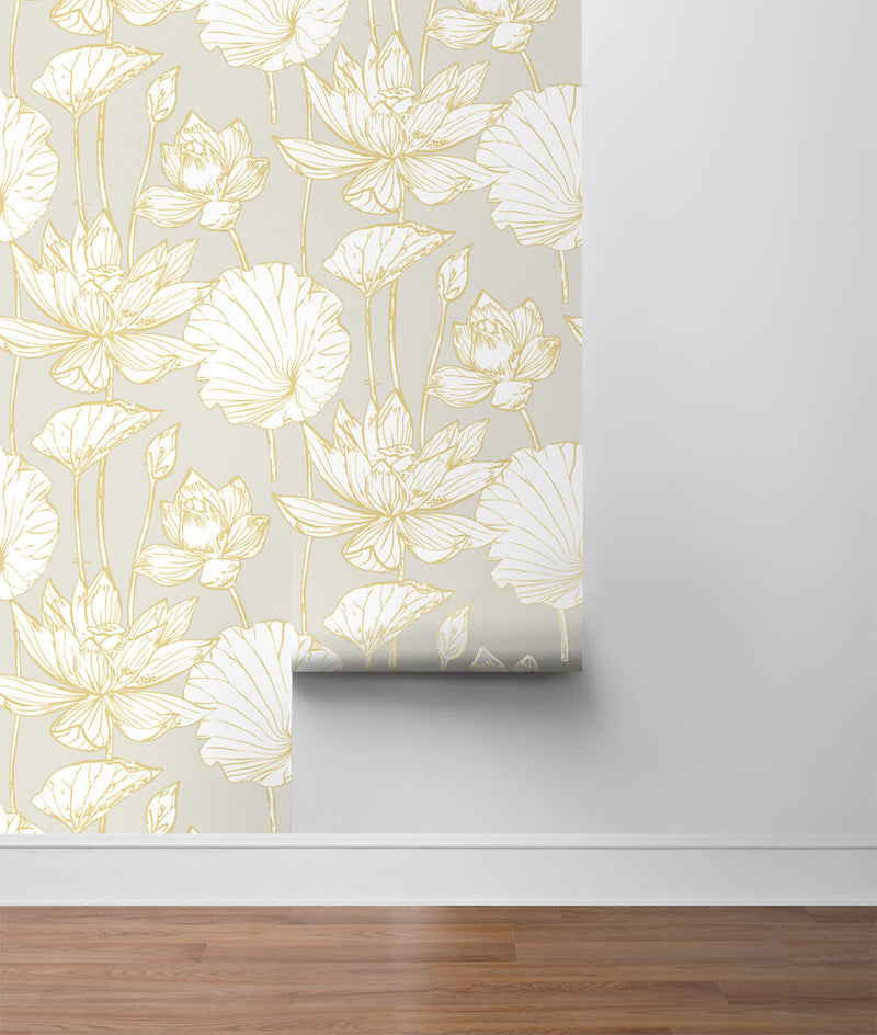 NextWall Peel and Stick Gold Lotus Flower Wallpaper | NW33118 – D