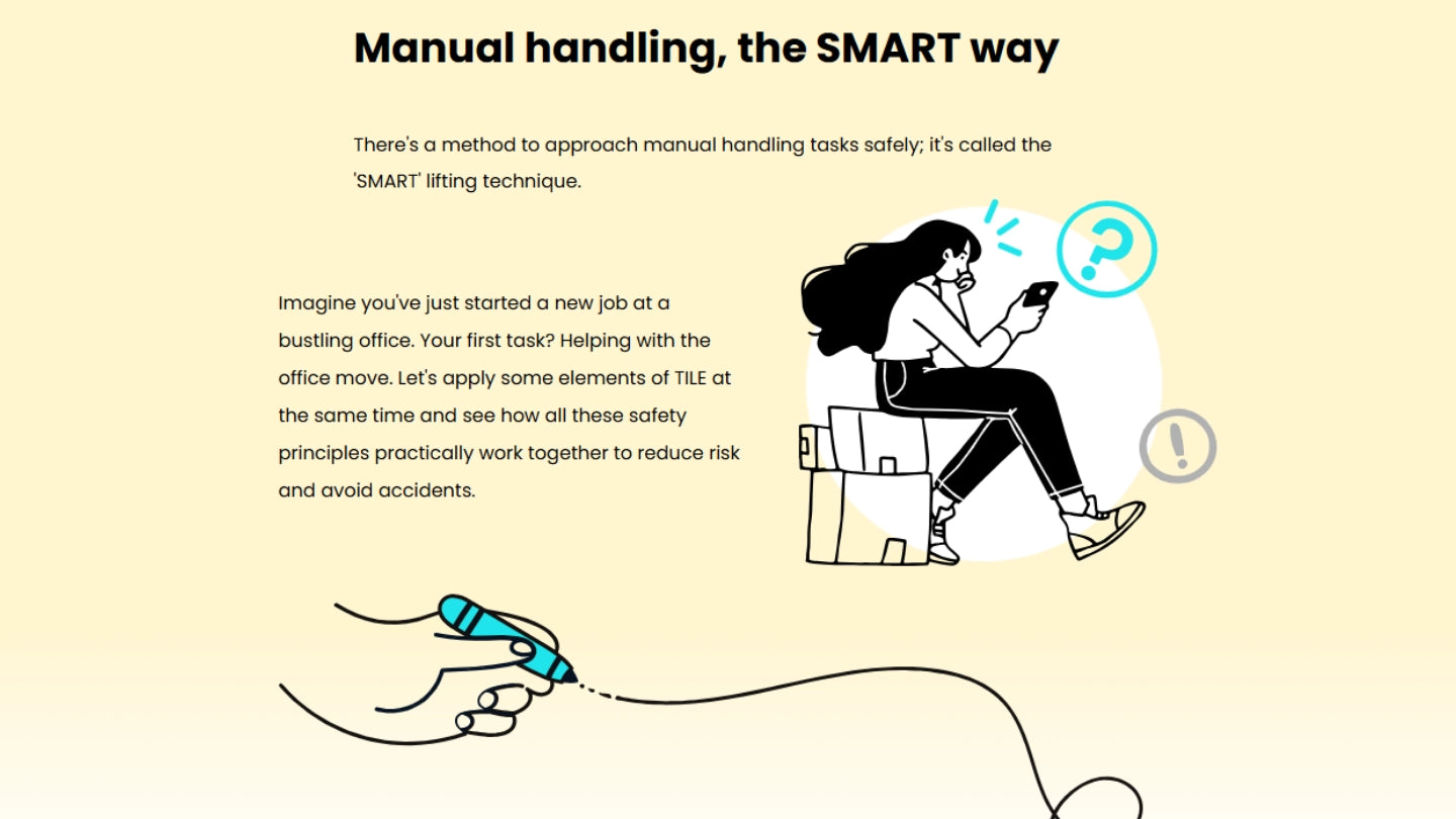an image from the manual handling in the workplace course explaining how to be smart when it comes to manual handling