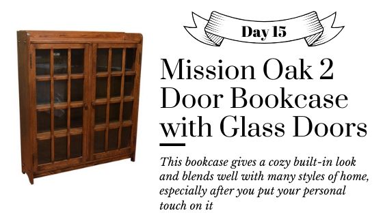 Mission / Arts and Crafts Style Oak Bookcase with 2 Doors in Dark Brown Stain