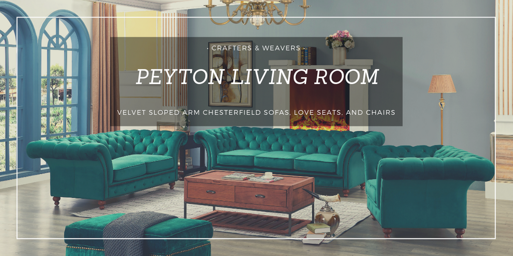 Peyton Velvet Sloped Arm Living Room Chesterfield Sofas, Love Seats, and Chairs