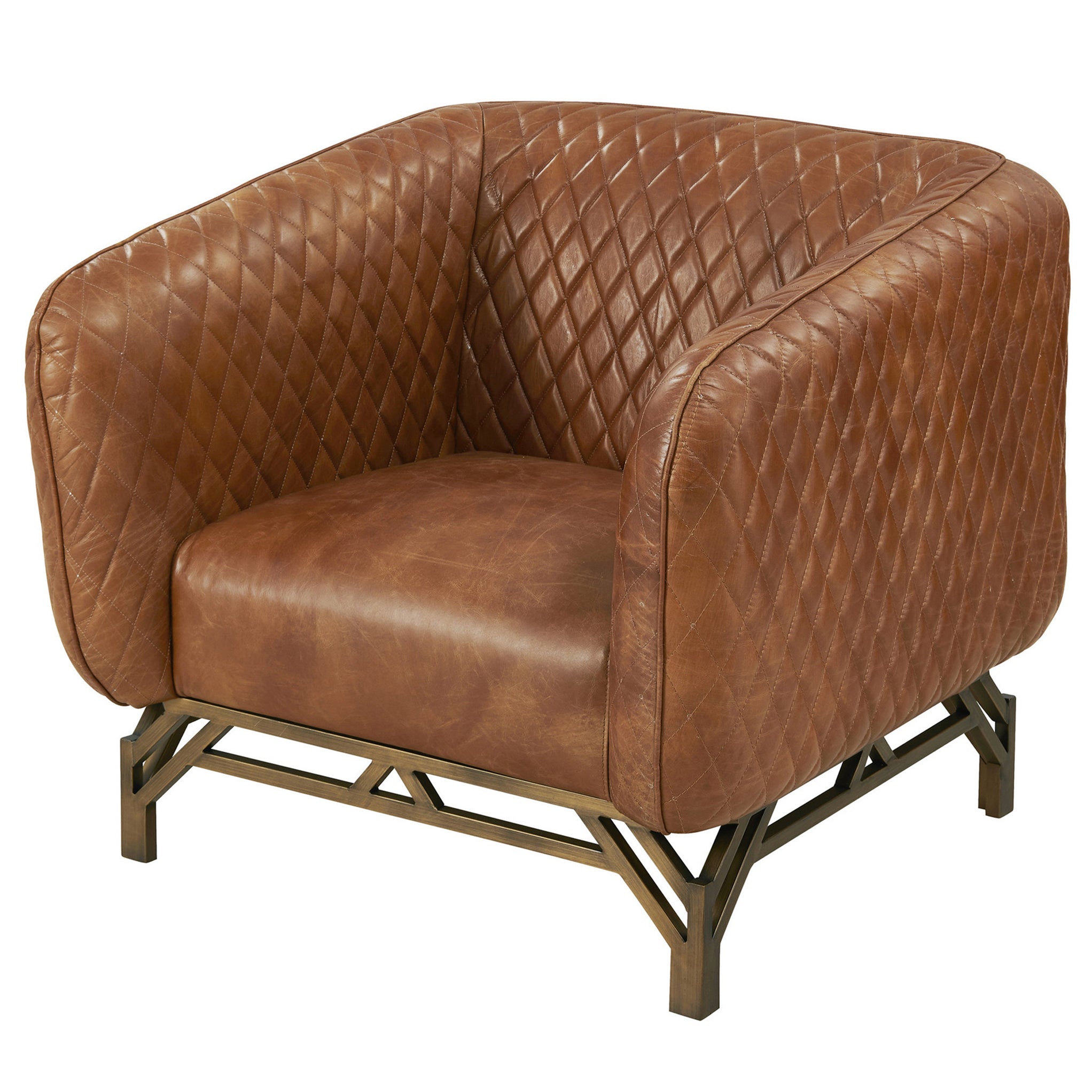Vincent Industrial Modern Arm Chair - Light Brown Leather — Crafters ...