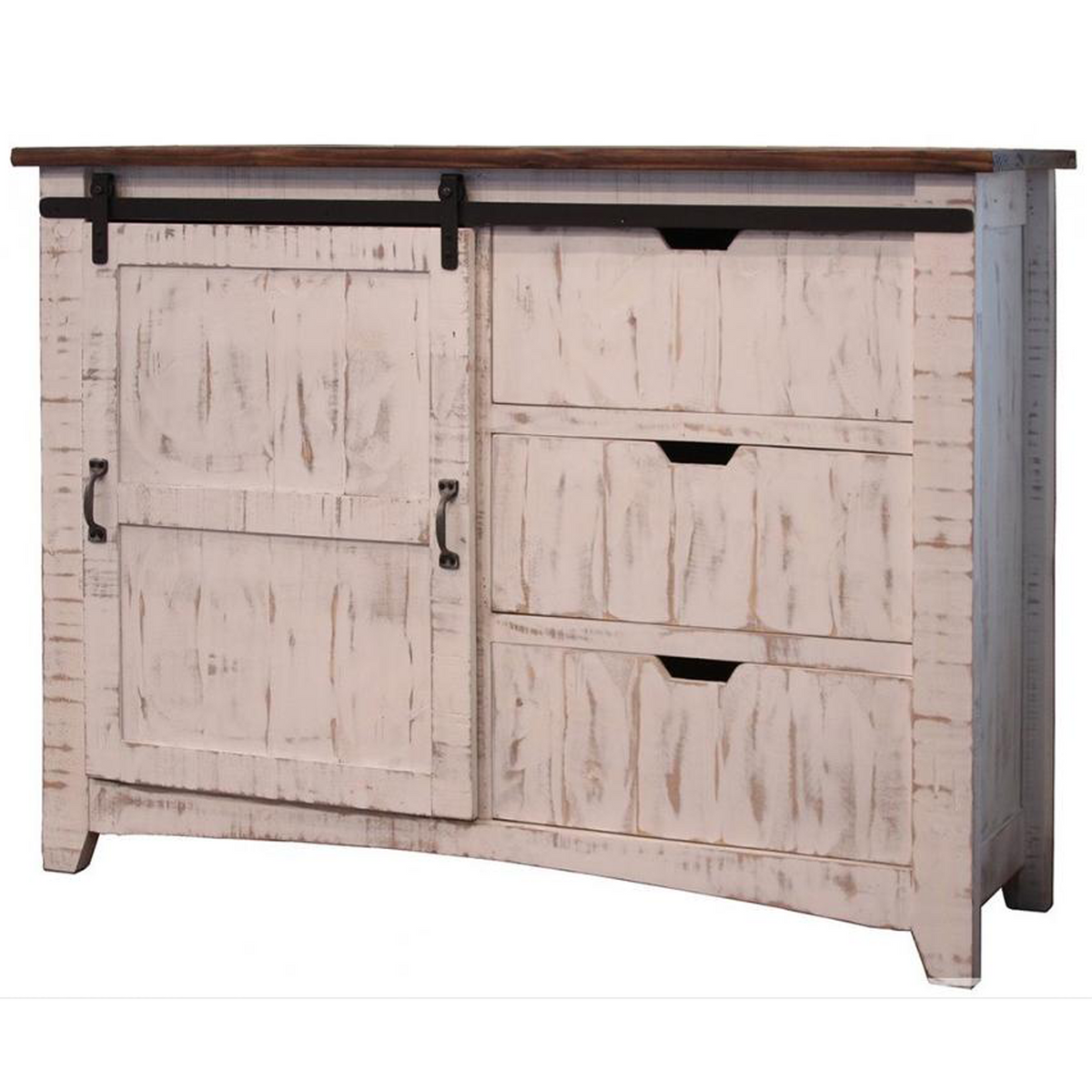 Rustic Farmhouse Solid Distressed White Wood Dresser Console