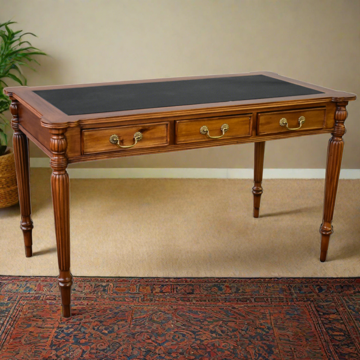 Victorian Style Solid Mahogany Wood Library Desk With Leather Top Crafters And Weavers