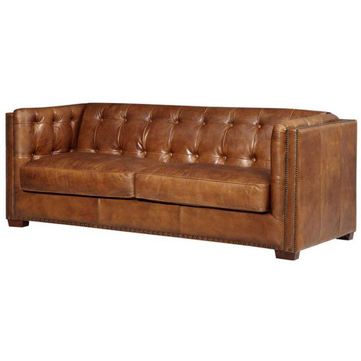 Macomb Tufted Leather Sofa, Tufted Brown Leather Sofa