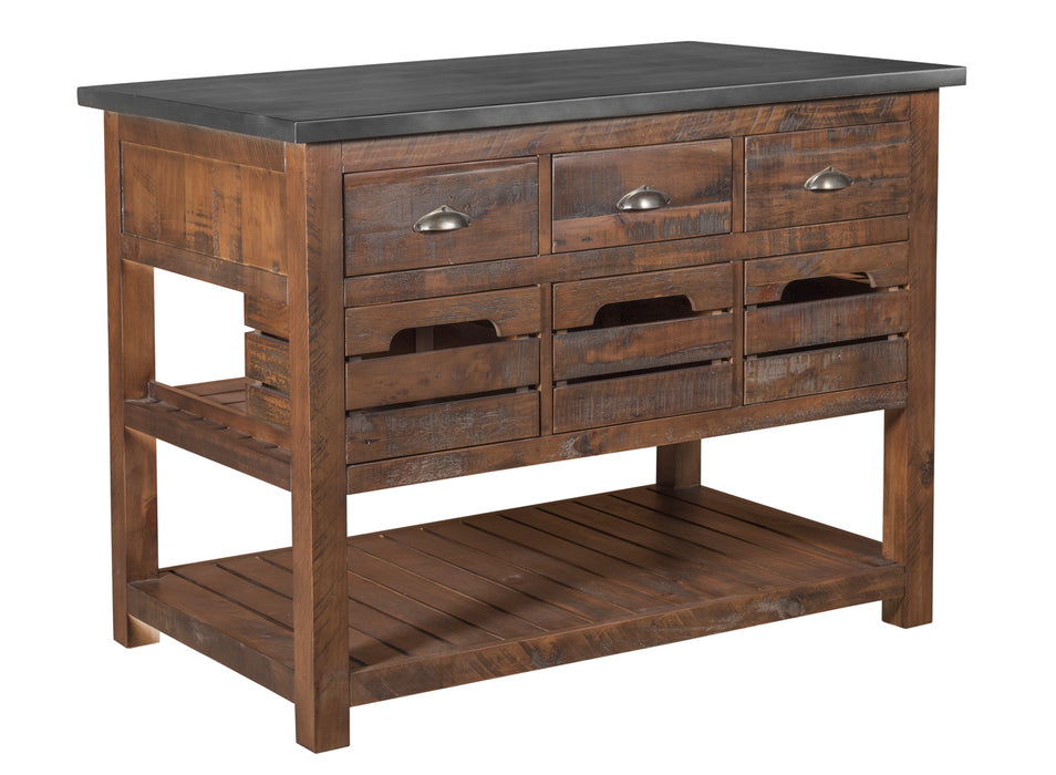 Barlow Crate Kitchen Island with Zinc Top - Rustic Brown ...