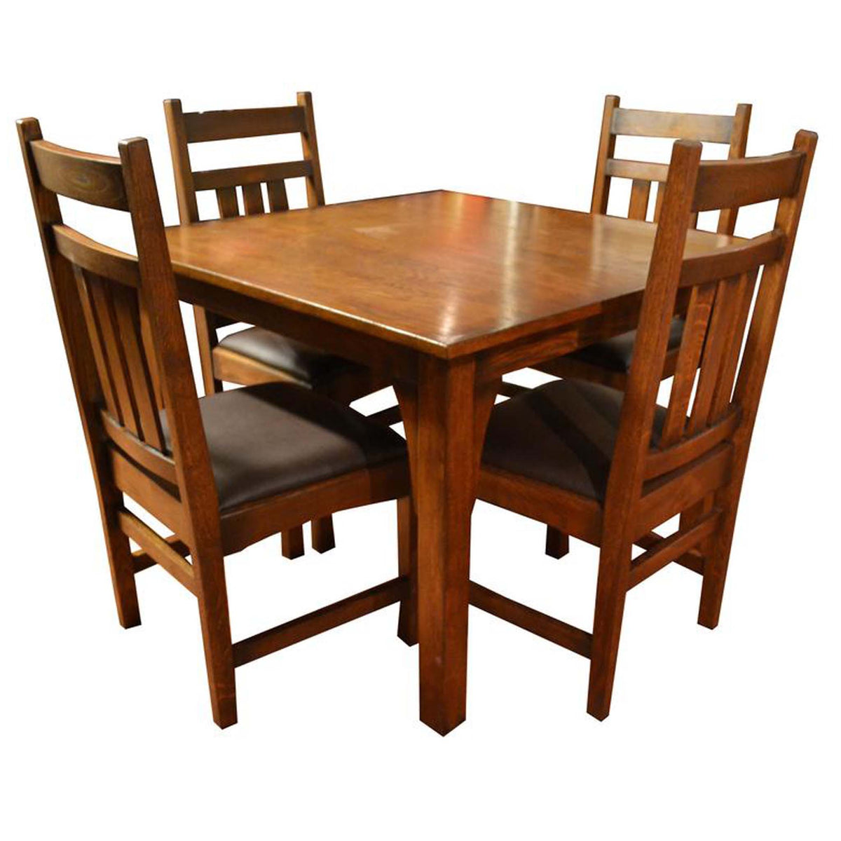 Mission Solid Oak 42 Square Table Dining Set W 4 Spindle Chairs Crafters And Weavers
