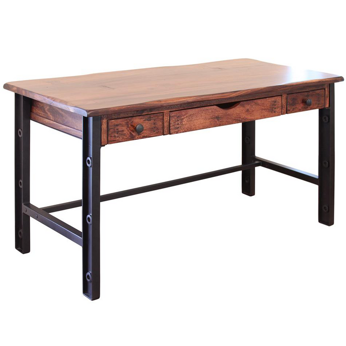 Solid Parota Wood 3 Drawer Desk Rustic Industrial Chic — Crafters and