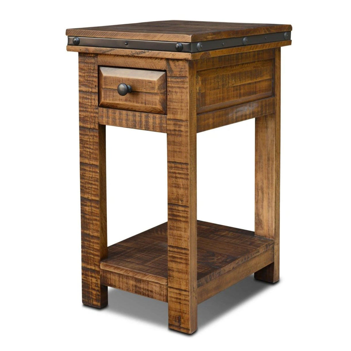 Rustic Narrow Side Table / Nightstand with Drawer / Brown ...