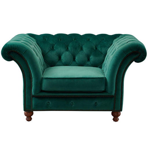 Peyton Sloped Arm Chesterfield Arm Chair - Green Velvet - Crafters and Weavers