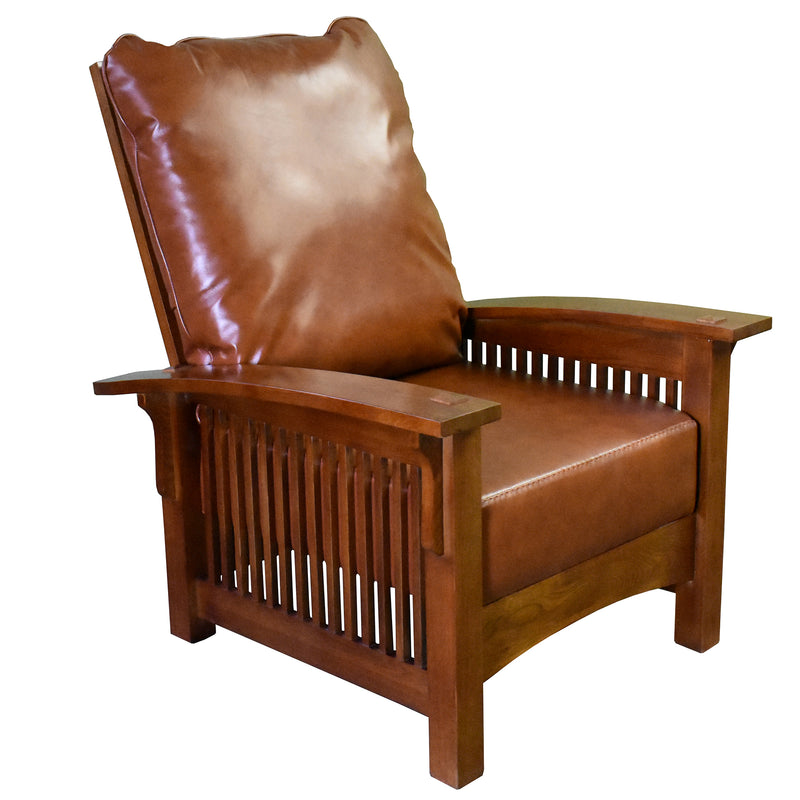 Craftsman Mission Leather And Oak Morris Chair Russet Brown Leathe