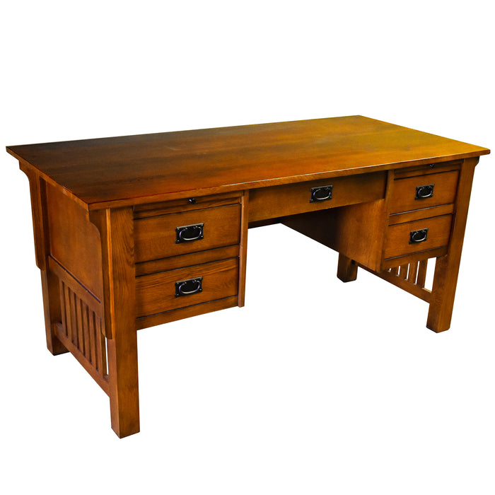 Mission Style Solid Quarter Sawn Oak Office Desk With Dovetail
