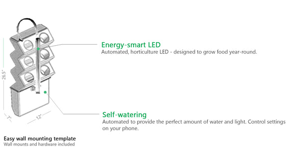 VerdeGarden self-watering vertical system and LED grow light to grow food