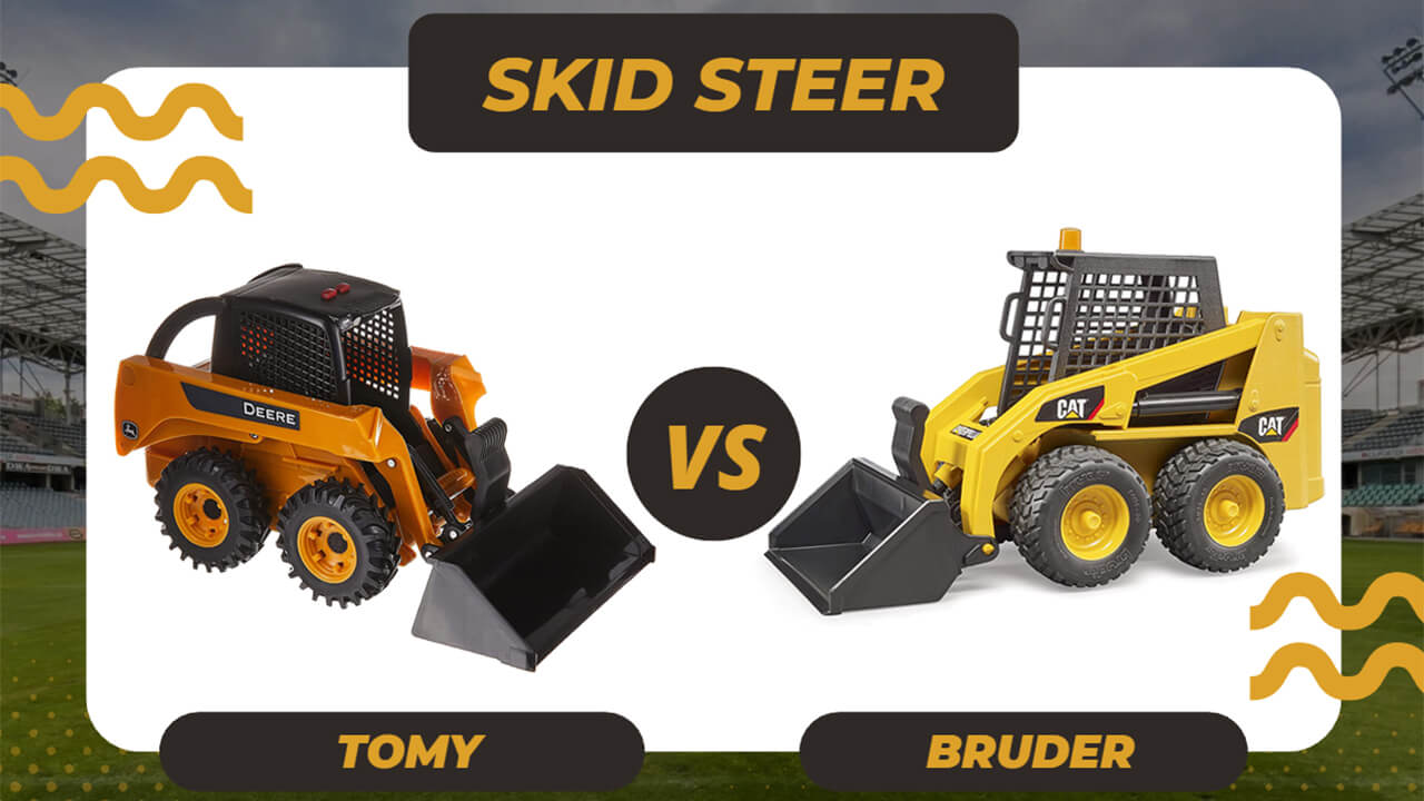 Bruder Toys vs TOMY skid steer comparison.