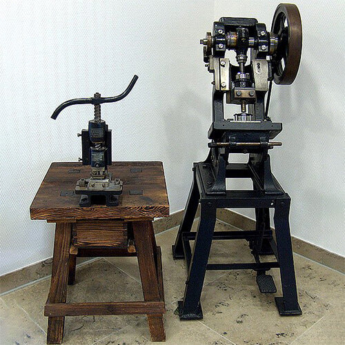 Paul Bruder's handpress that was used to make brass reeds for small musical toys.