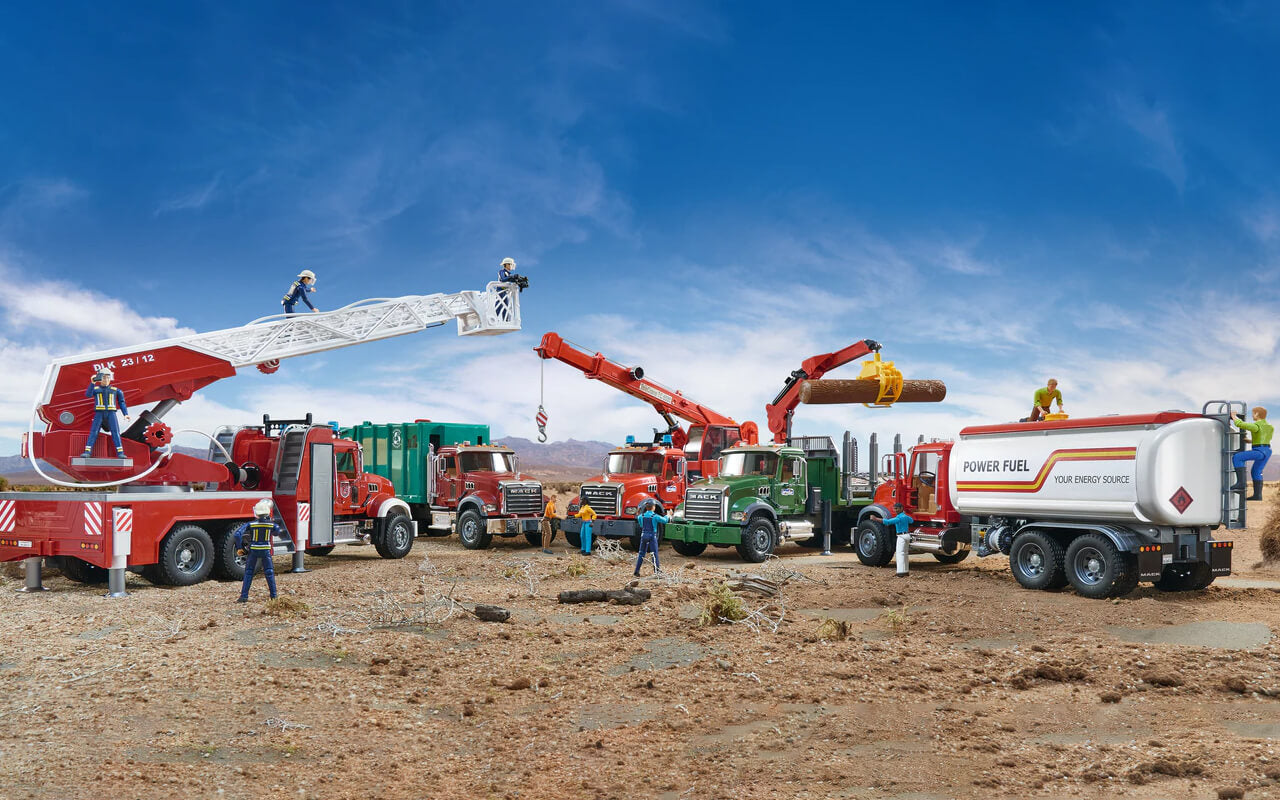 Bruder Professional Series vehicles lined up together.