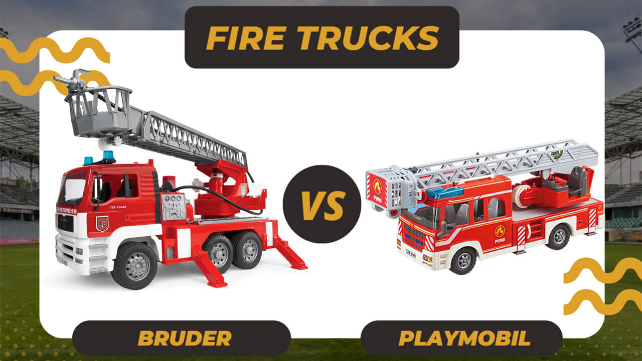 Bruder Toys vs Playmobil fire truck comparison.