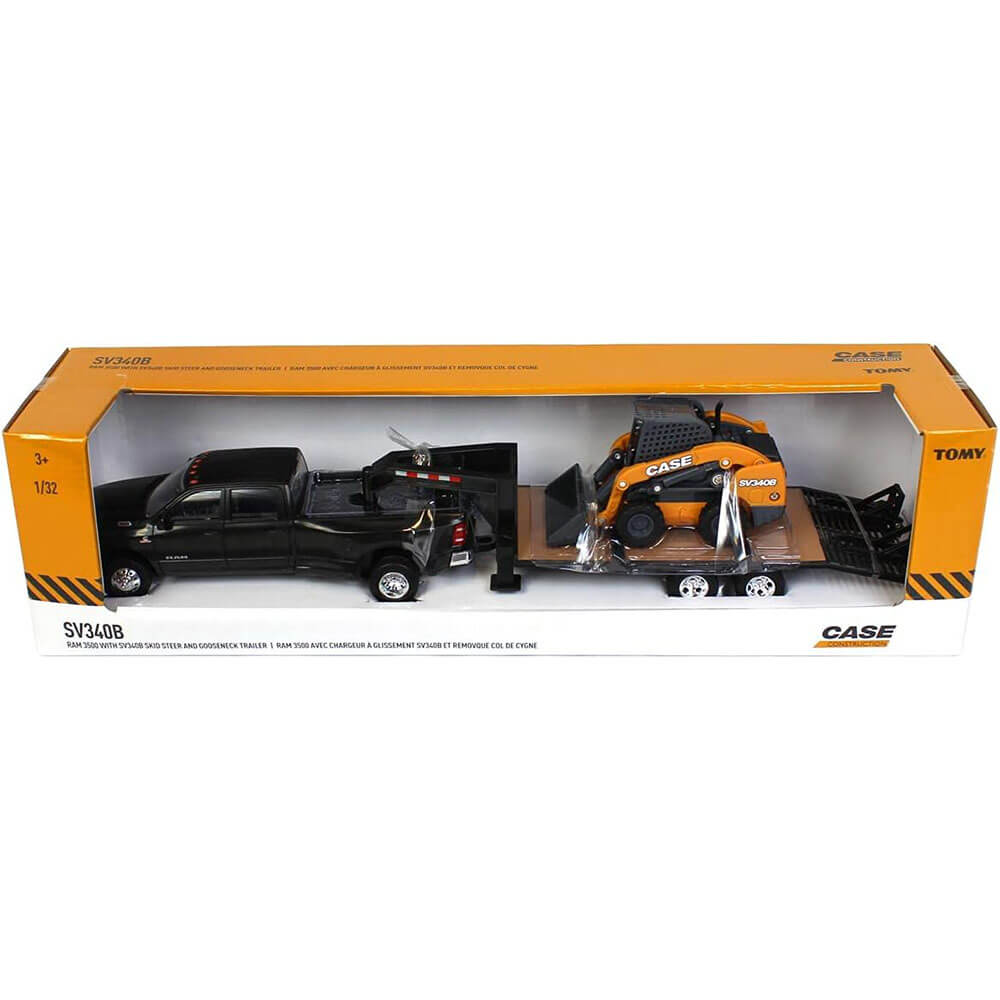  ERTL 1:32 Ram 3500 Pickup with Case SV340B Skid Steer and Gooseneck Trailer