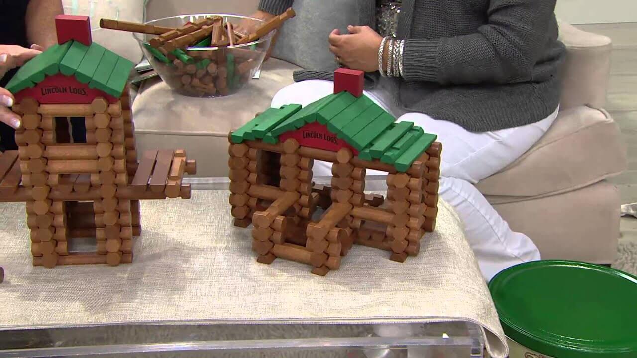 Lincoln Logs on display at a table.