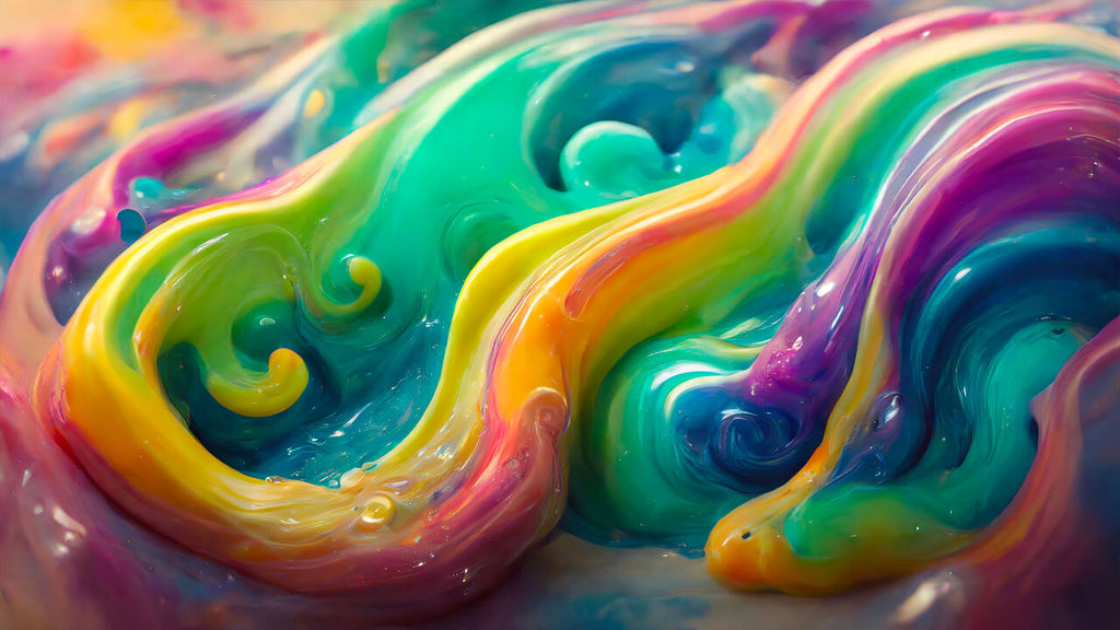 Multiple colored slime swirled together in a beautiful and calming layout.