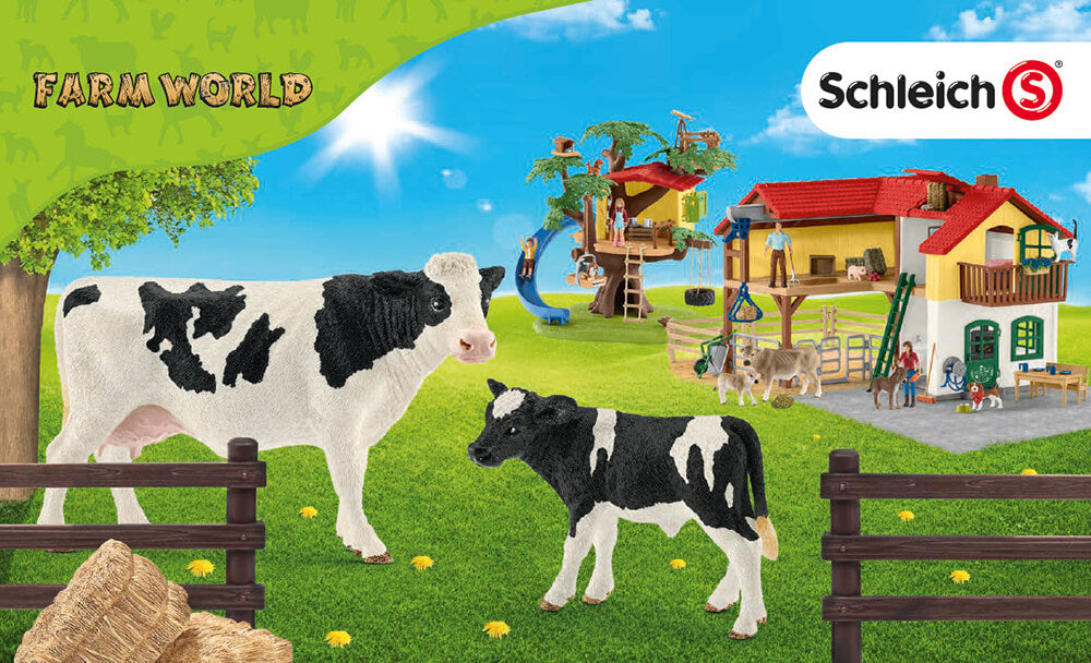 Schleich Farm World display with animals and on a farm. All pieces used are Schleich toys.